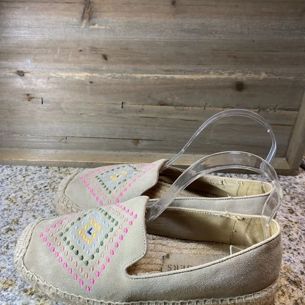 ✅Jack Rogers Tan Suede Patterned Details Espadrilles